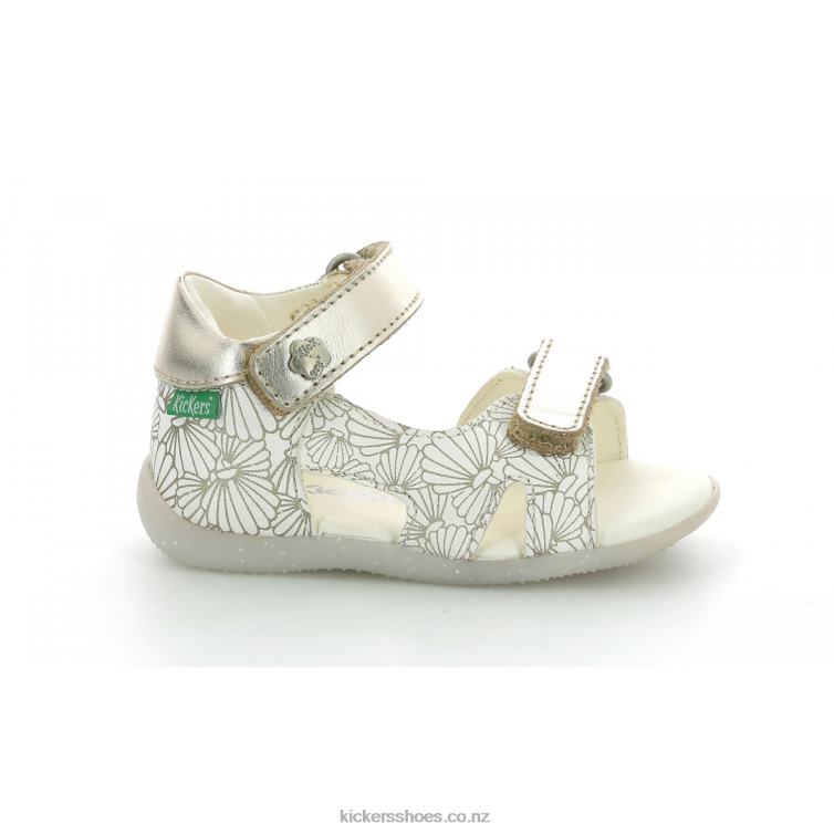 Kickers Kids Binsia-2 White Silver Seashell NPZDR380