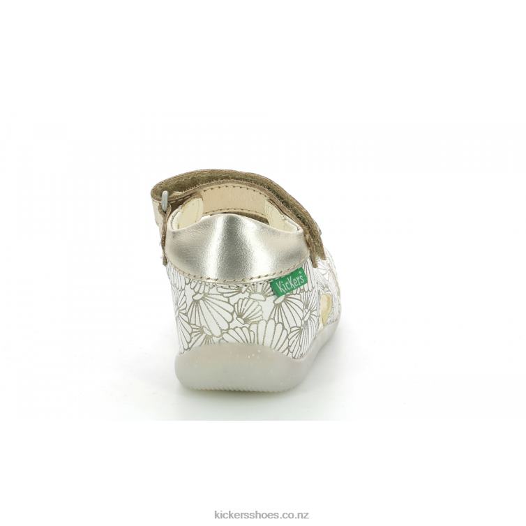Kickers Kids Binsia-2 White Silver Seashell NPZDR380