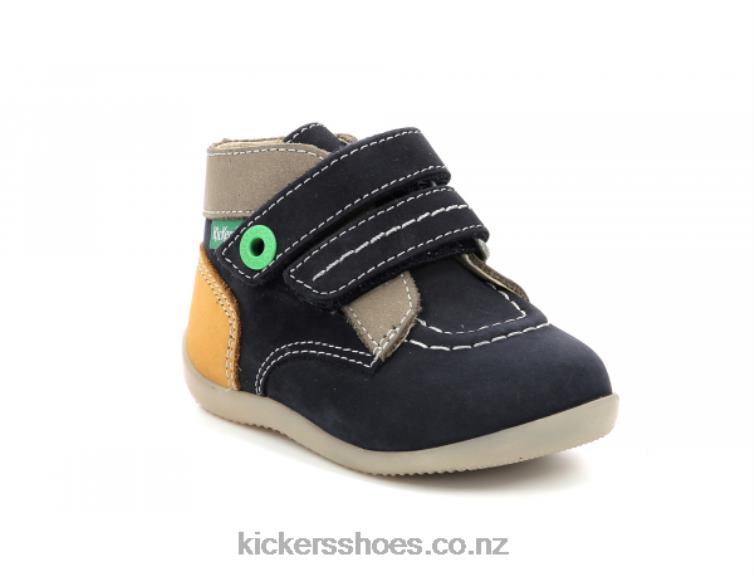 Kickers Kids Bonkro-2 Navy Khaki Yellow NPZDR903