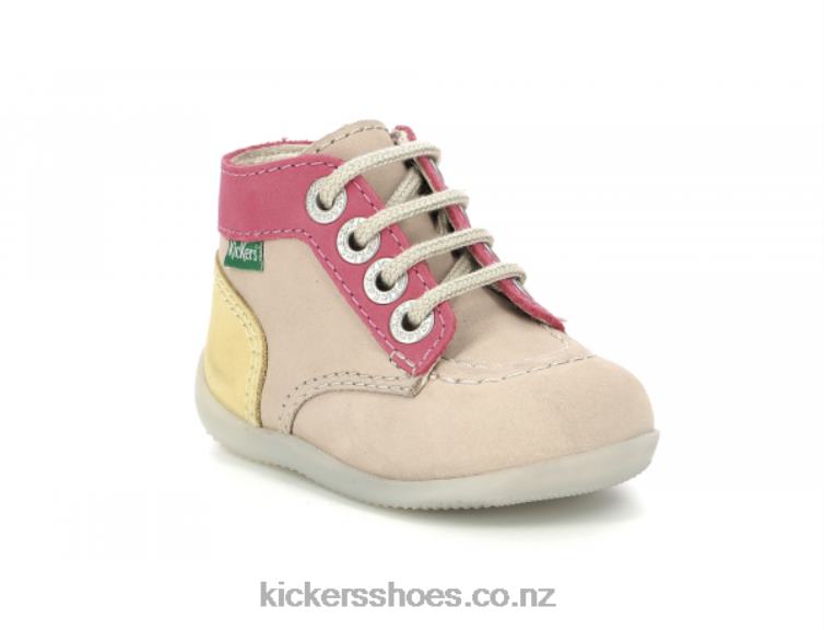Kickers Kids Bonzip-2 Beige Pink Yellow NPZDR768