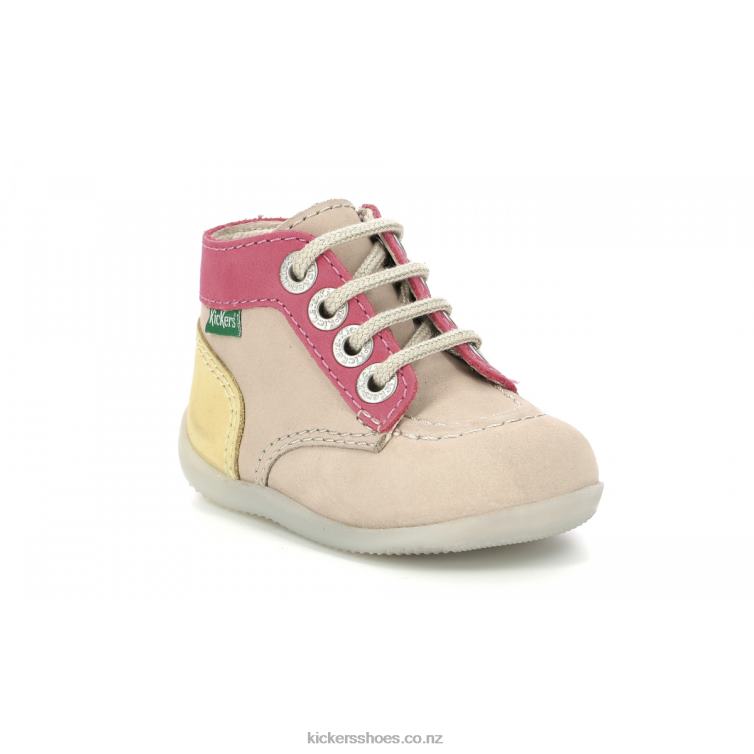 Kickers Kids Bonzip-2 Beige Pink Yellow NPZDR768