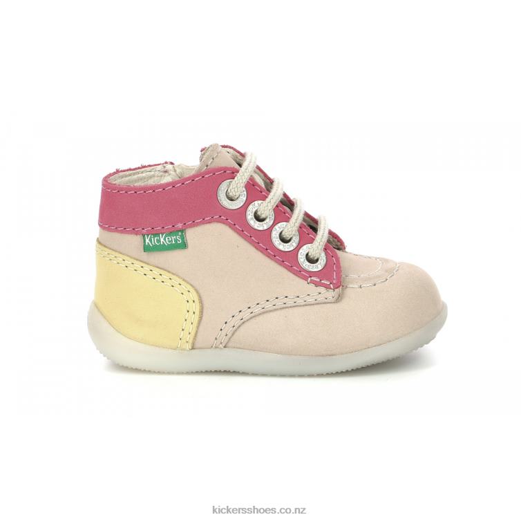 Kickers Kids Bonzip-2 Beige Pink Yellow NPZDR768