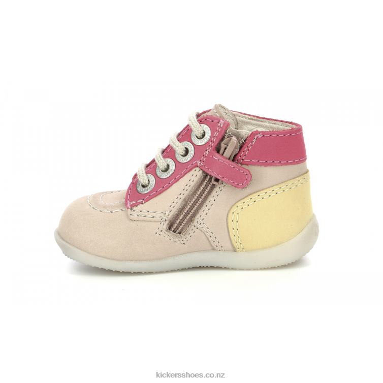Kickers Kids Bonzip-2 Beige Pink Yellow NPZDR768
