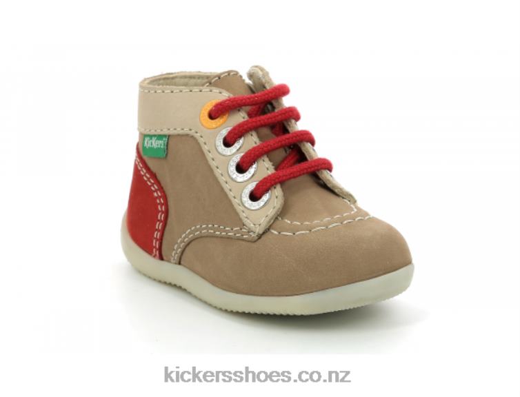 Kickers Kids Bonzip-2 Beige Red NPZDR769
