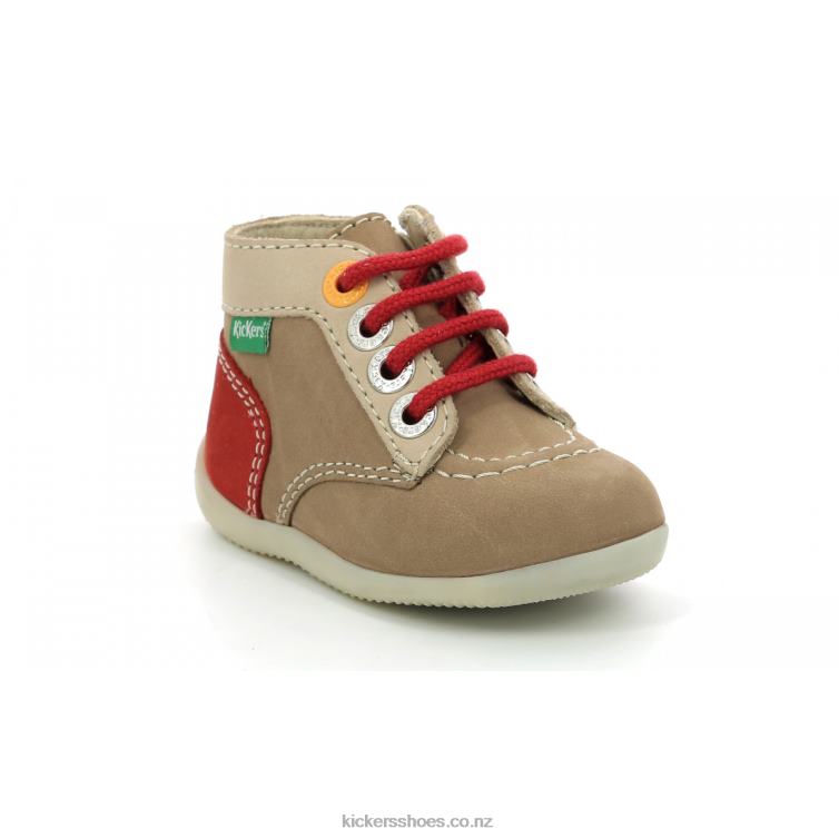 Kickers Kids Bonzip-2 Beige Red NPZDR769