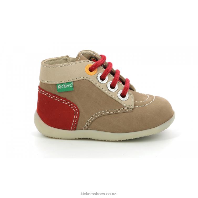 Kickers Kids Bonzip-2 Beige Red NPZDR769