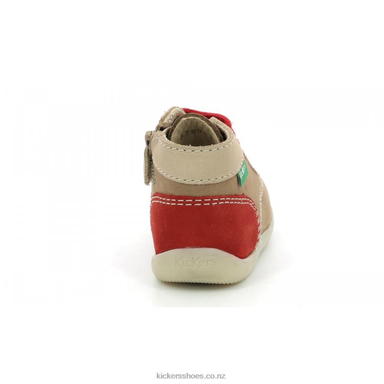 Kickers Kids Bonzip-2 Beige Red NPZDR769
