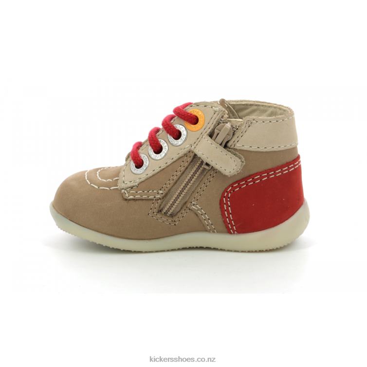 Kickers Kids Bonzip-2 Beige Red NPZDR769