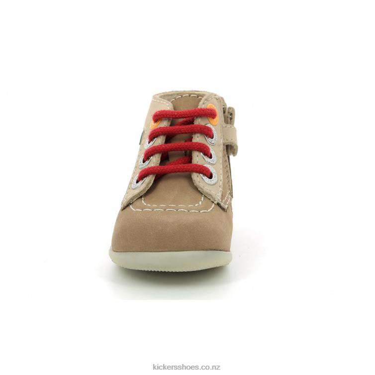 Kickers Kids Bonzip-2 Beige Red NPZDR769