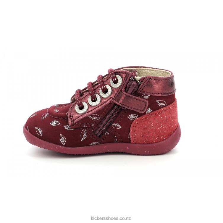 Kickers Kids Bonzip-2 Burgundy Printed NPZDR770