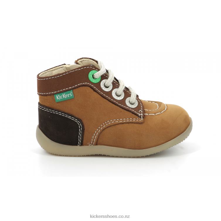 Kickers Kids Bonzip-2 Camel Brown Tricolor NPZDR780