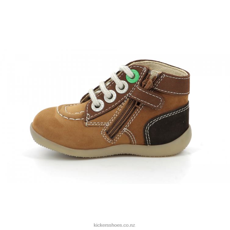 Kickers Kids Bonzip-2 Camel Brown Tricolor NPZDR780