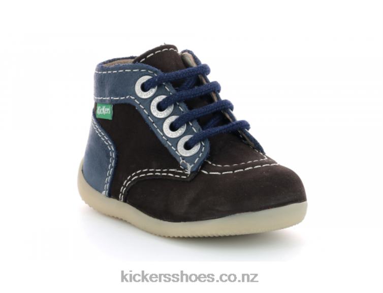 Kickers Kids Bonzip-2 Dark Brown Navy NPZDR773