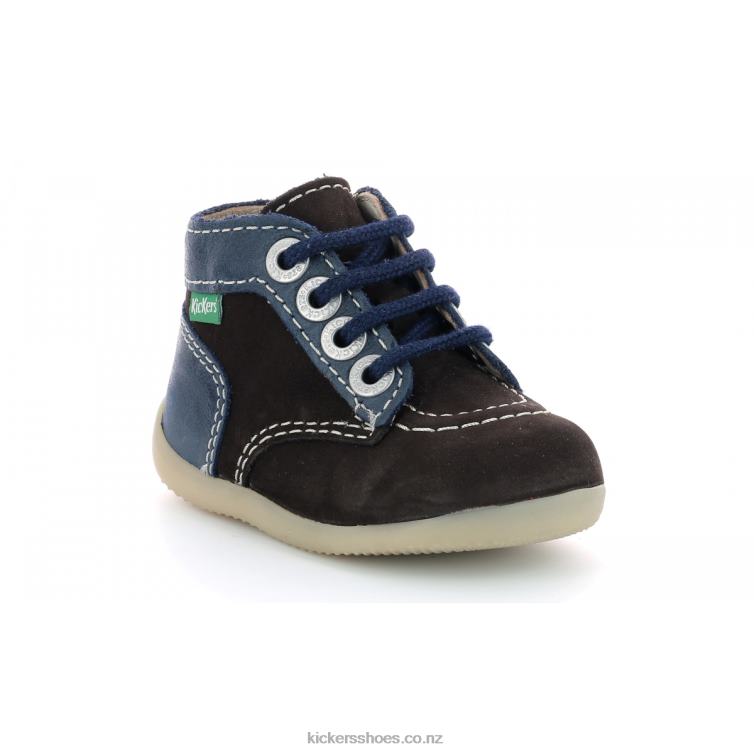 Kickers Kids Bonzip-2 Dark Brown Navy NPZDR773