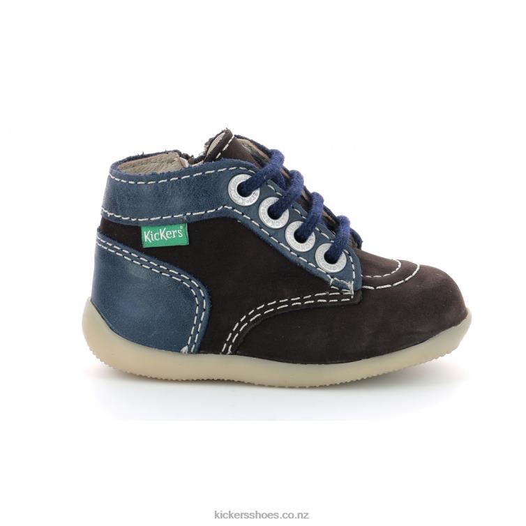 Kickers Kids Bonzip-2 Dark Brown Navy NPZDR773