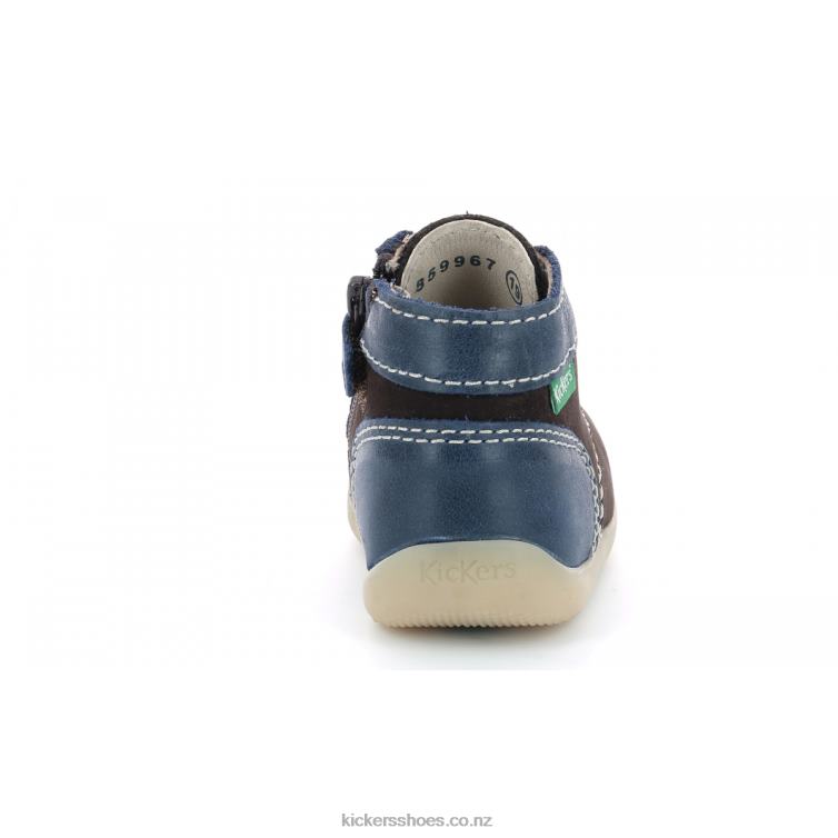 Kickers Kids Bonzip-2 Dark Brown Navy NPZDR773