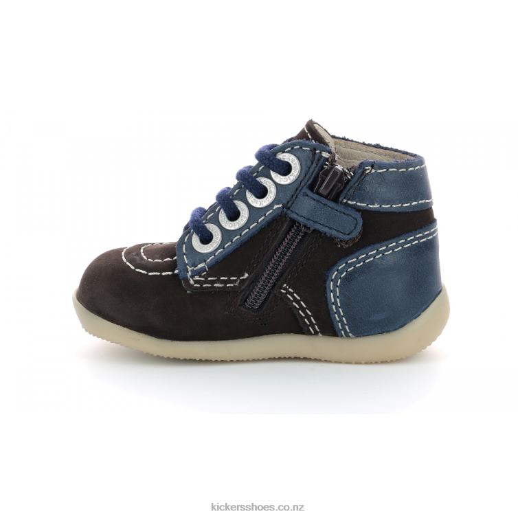 Kickers Kids Bonzip-2 Dark Brown Navy NPZDR773