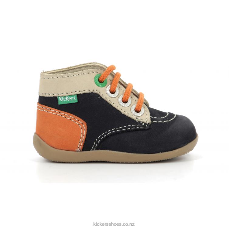 Kickers Kids Bonzip-2 Navy Beige Orange NPZDR767