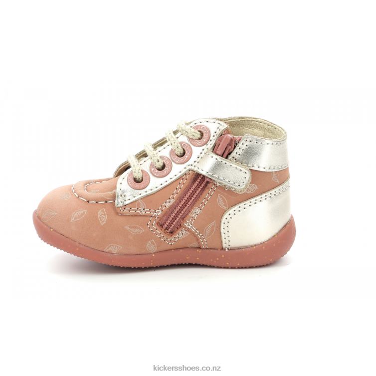 Kickers Kids Bonzip-2 Pink Gold Printed NPZDR766
