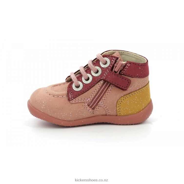 Kickers Kids Bonzip-2 Pink Red Yellow NPZDR774
