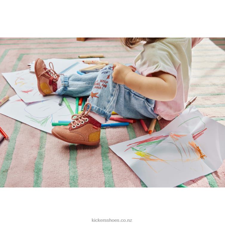 Kickers Kids Bonzip-2 Pink Red Yellow NPZDR774