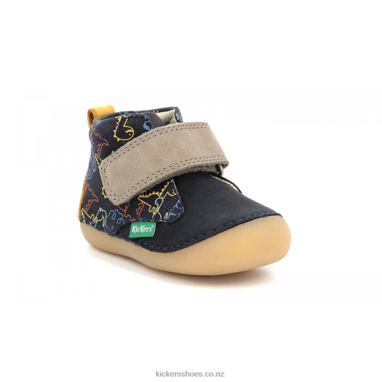 Kickers Kids Sabio Navy Yellow Dinos NPZDR922