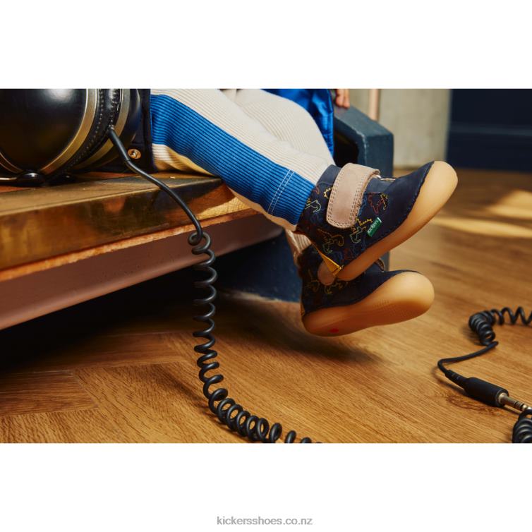 Kickers Kids Sabio Navy Yellow Dinos NPZDR922