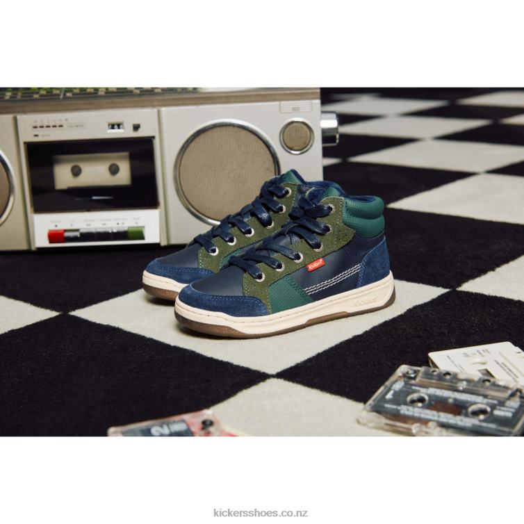 Kickers Kids Kickosta Navy Green NPZDR962