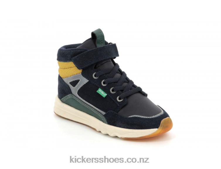 Kickers Kids Kikafar Navy Green Yellow NPZDR943