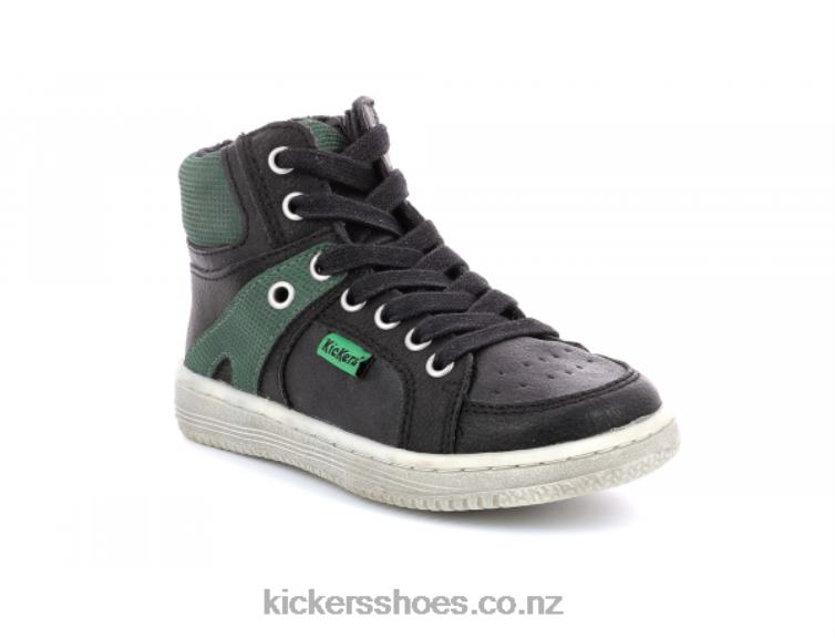 Kickers Kids Lowell Black Green NPZDR974