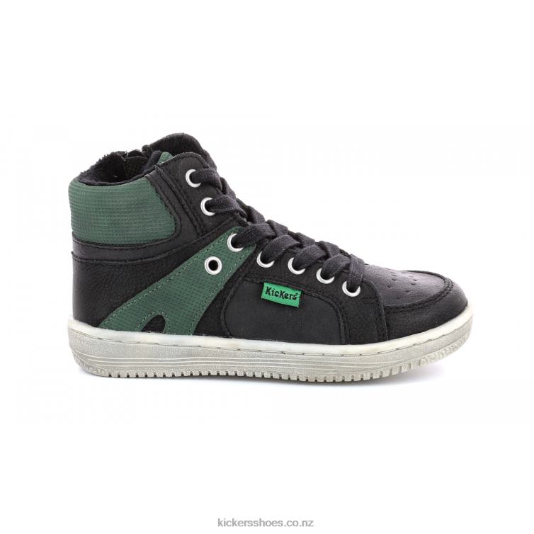 Kickers Kids Lowell Black Green NPZDR974