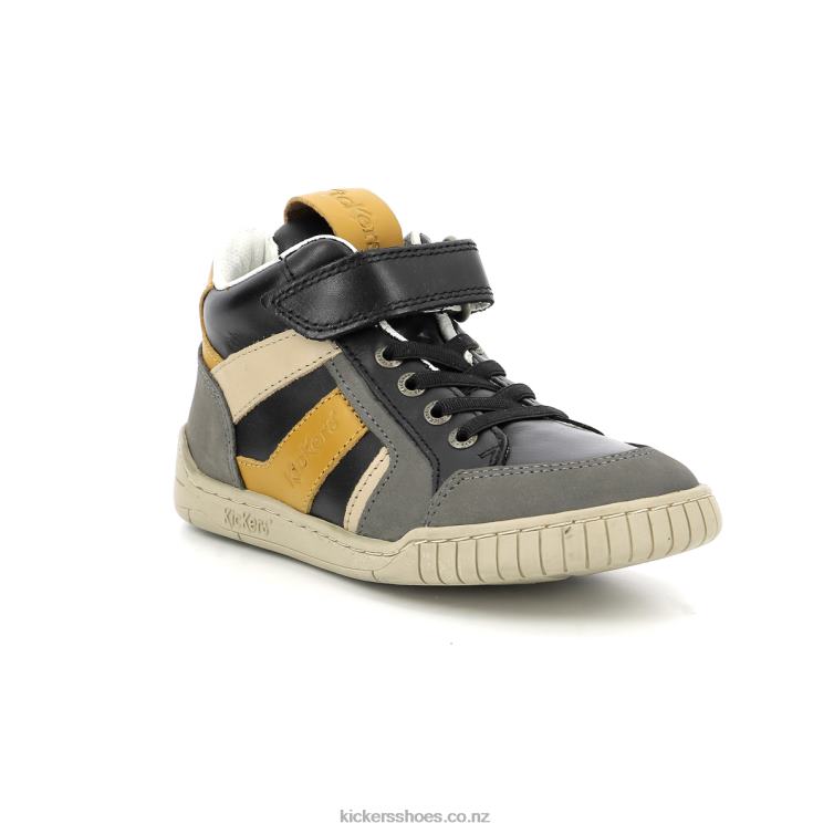 Kickers Kids Wincky Cdt Grey Black Yellow NPZDR986