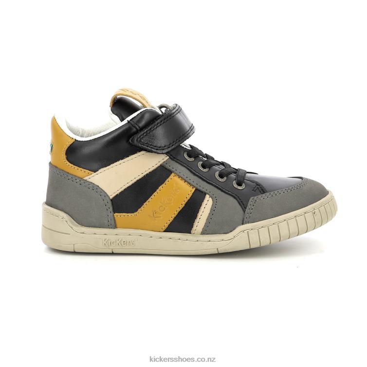 Kickers Kids Wincky Cdt Grey Black Yellow NPZDR986
