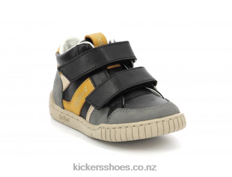 Kickers Kids Wincky Vel Grey Yellow Black NPZDR1003