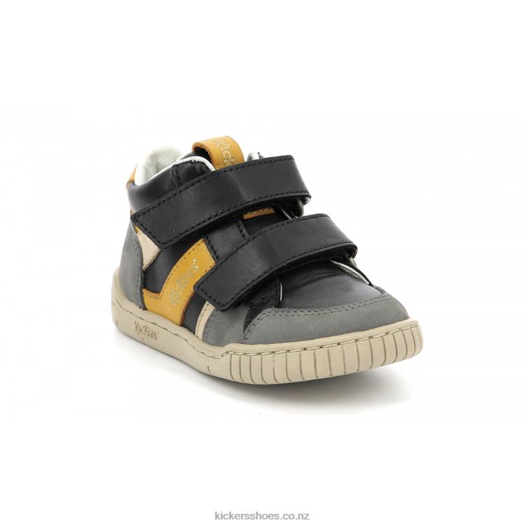 Kickers Kids Wincky Vel Grey Yellow Black NPZDR1003