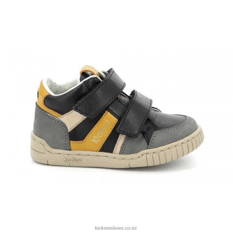 Kickers Kids Wincky Vel Grey Yellow Black NPZDR1003
