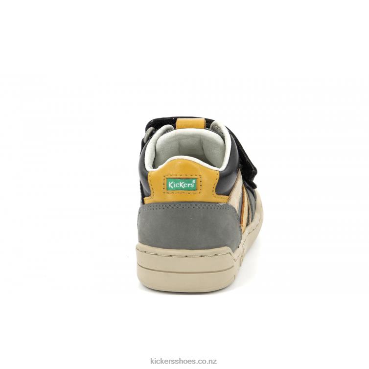 Kickers Kids Wincky Vel Grey Yellow Black NPZDR1003