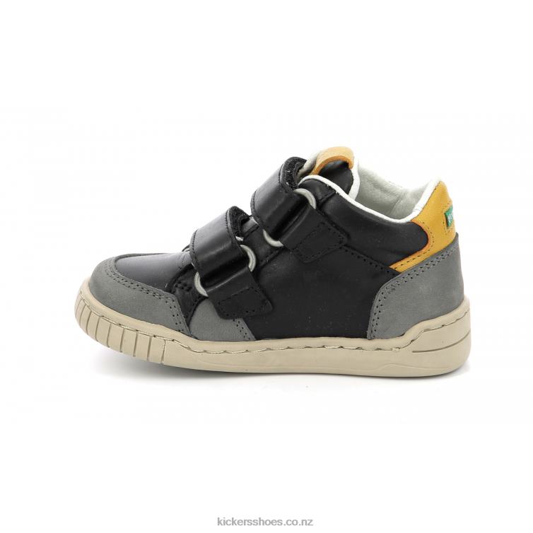 Kickers Kids Wincky Vel Grey Yellow Black NPZDR1003
